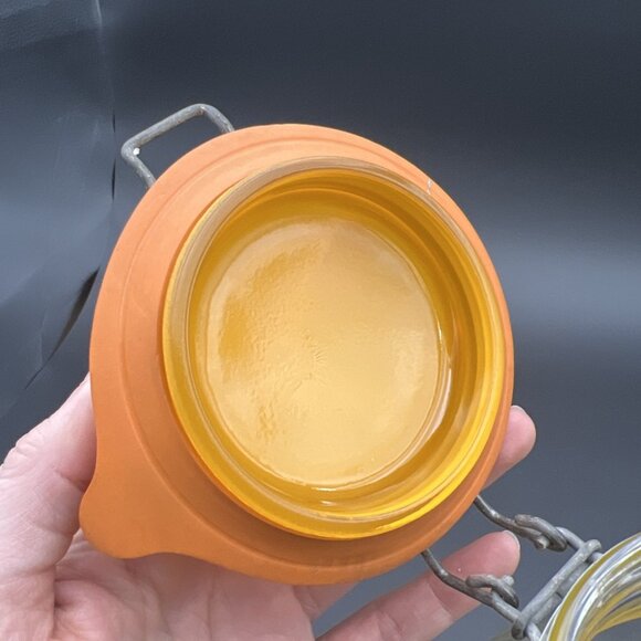 Large Vintage Retro 3L Glass Cookie Jar Yellow Striped France 1970s VG to EUC - Picture 14 of 16